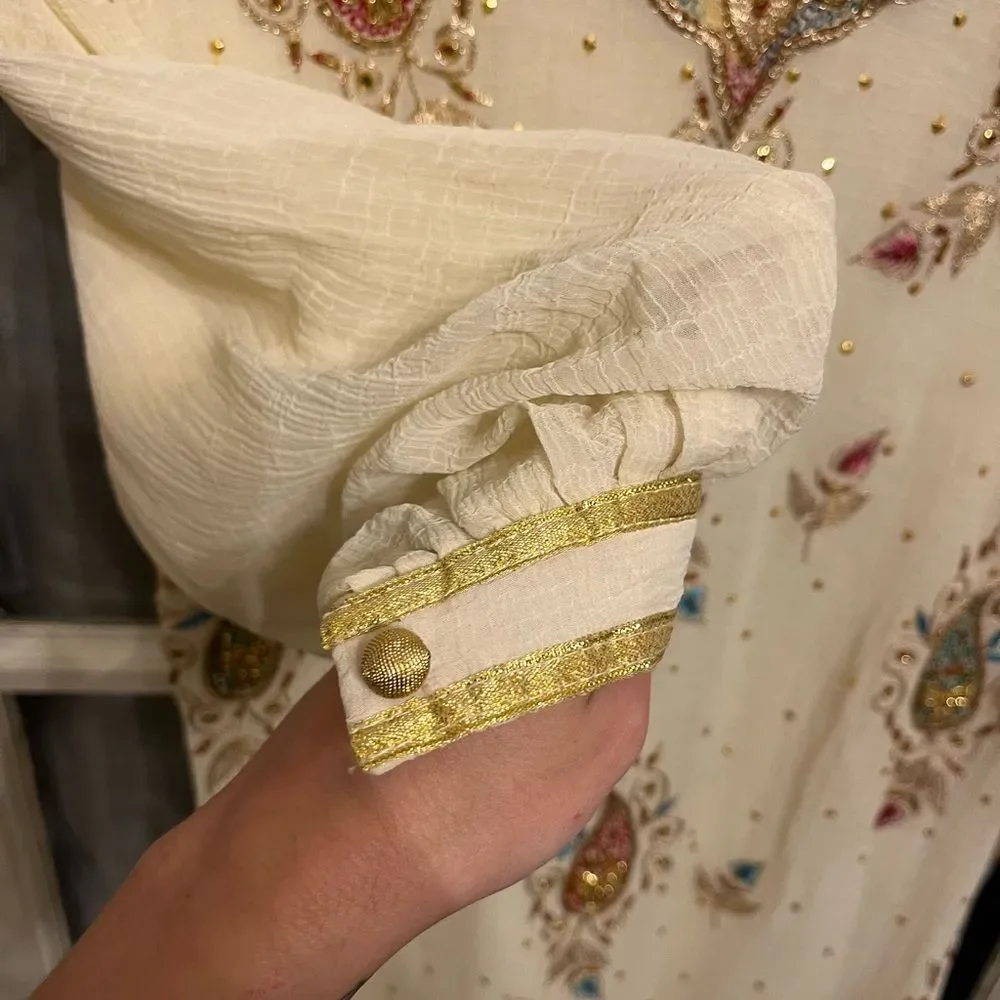 Embroidered Cream Dress with Paisley Design